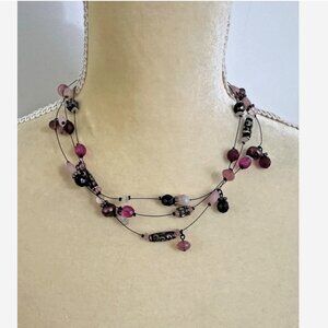 CHICOS Purple Pink Beaded Multi-Strand Choker Necklace Vintage